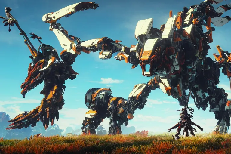 Image similar to sunwing machine mecha animal beast robot of horizon forbidden west horizon zero dawn bioluminiscence global illumination ray tracing hdr fanart arstation by sung choi and eric pfeiffer and gabriel garza and casper konefal