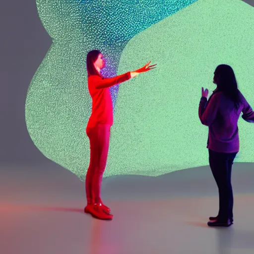 Prompt: woman interacting with holographic display