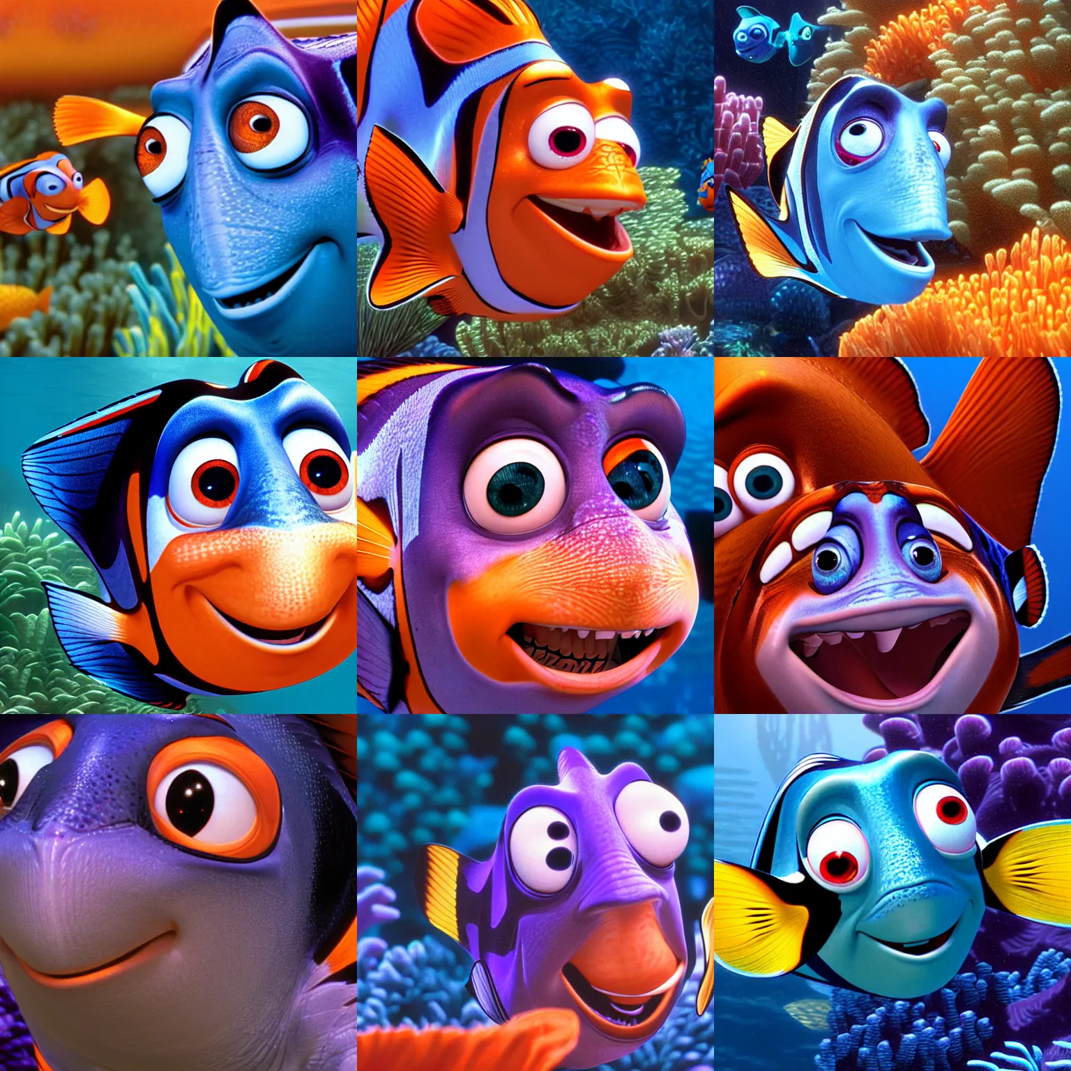 Prompt: finding nemo, pixar, 8 k, award winning photograph, portrait, detailed face, bradley cooper