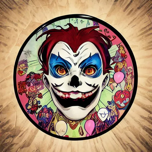 Image similar to anime manga skull portrait marvel young woman joker dc balloons comic skeleton illustration style by Alphonse Mucha pop art nouveau