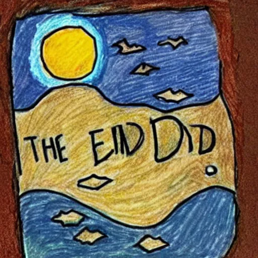 Prompt: a child's drawing of the end of the world