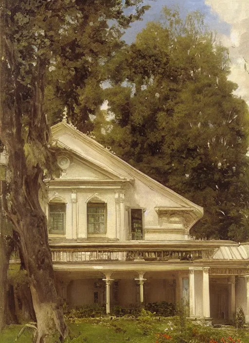 Image similar to artwork painting of the front of a building by eugene von guerard, ivan shishkin, john singer sargent