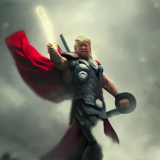 Prompt: warrior, male, thor, trump, muscular, by wlop, cinematic, dark