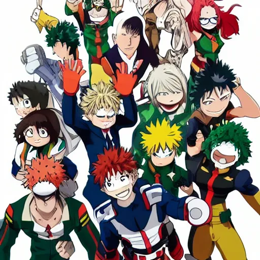 Prompt: my hero academia characters posing for a picture