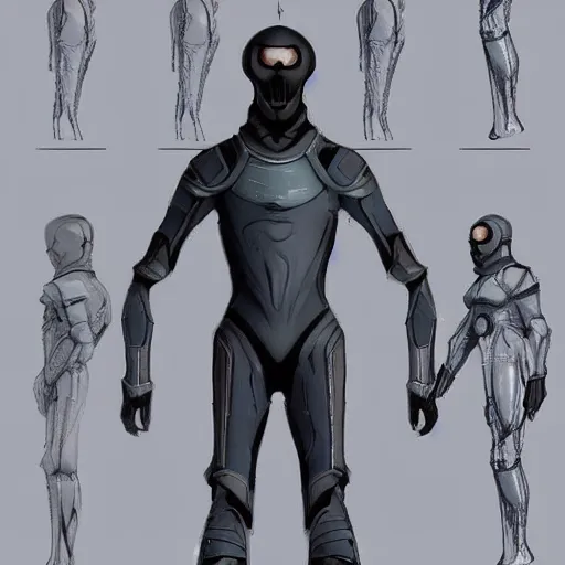 Image similar to male, science fiction suit, character sheet, concept art, stylized, exaggerated proportions, concept design