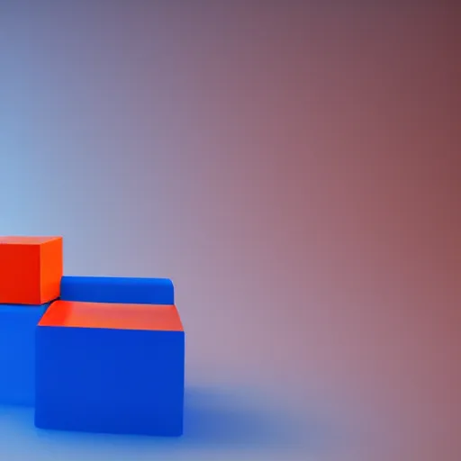 Prompt: one blue cube and one orange cube, studio light, studio photo, octane render, random = 2