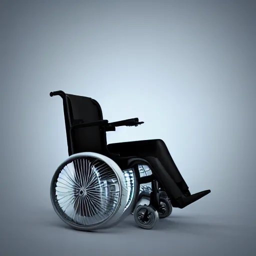 Image similar to a wheelchair, a computer rendering by an gyeon, behance contest winner, panfuturism, hard surface modeling, behance hd, rendered in cinema 4 d