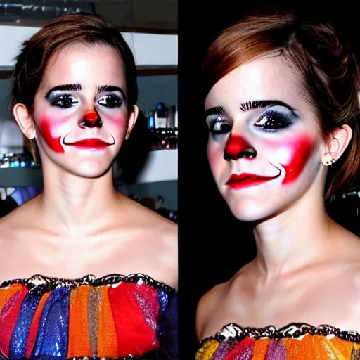 Image similar to emma watson. funny clown makeup.