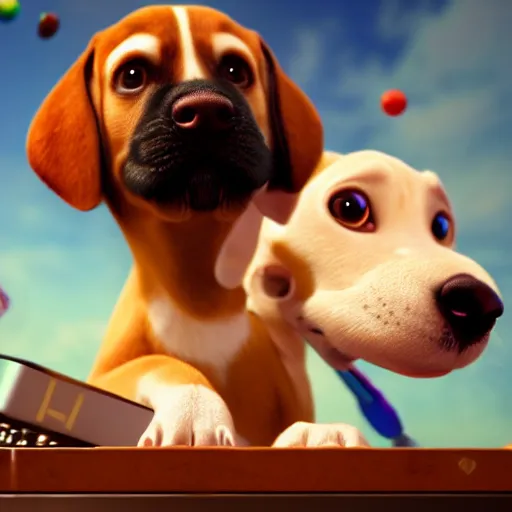 Image similar to puppy as a DJ, 8k, by Pixar