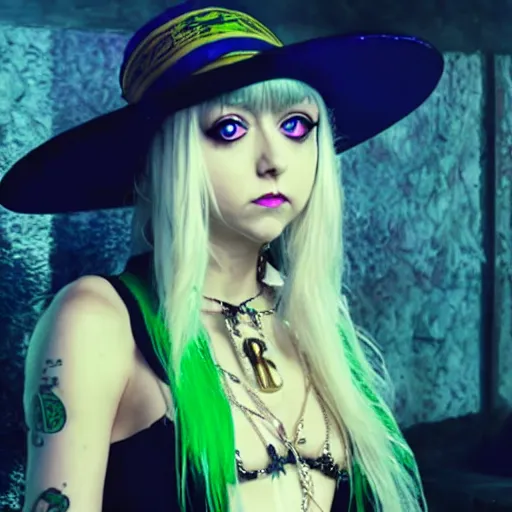 Image similar to cinematic scene with taylor momsen as jolyne from jojo's bizarre adventure, live action film, stone ocean, dramatic, small details, volumetric lighting, still frame