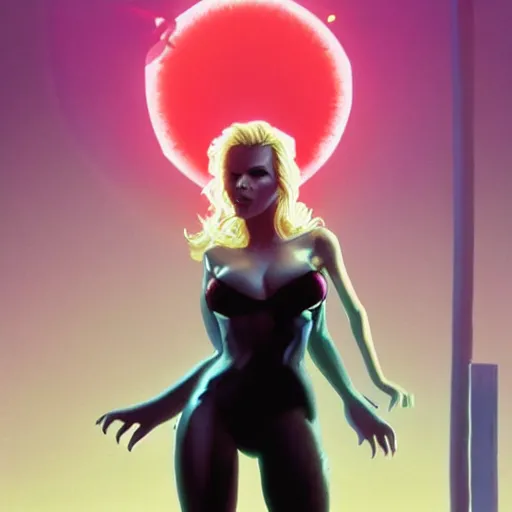 Image similar to kim basinger as holli from the movie cool world, fullbody, huggy - wuggy in poppy playtime video game, cartoon, ultra high detailed, glowing lights, illustration, greg rutkowski, ralph bakshi, hyperrealistic, dynamic lighting, fantasy art, beautiful face