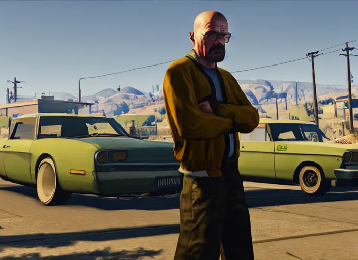 Image similar to walter white in gta 5 by greg rutkowski