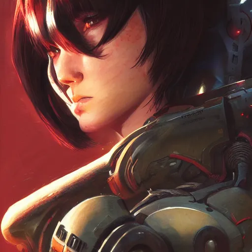 Image similar to Doom Slayer, realistic shaded perfect face, fine details. Anime. realistic shaded lighting poster by Ilya Kuvshinov katsuhiro otomo ghost-in-the-shell, magali villeneuve, artgerm, Jeremy Lipkin and Michael Garmash, Rob Rey and Kentarõ Miura style, trending on art station