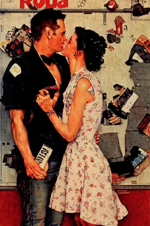 Image similar to True Romance movie painted by Norman Rockwell