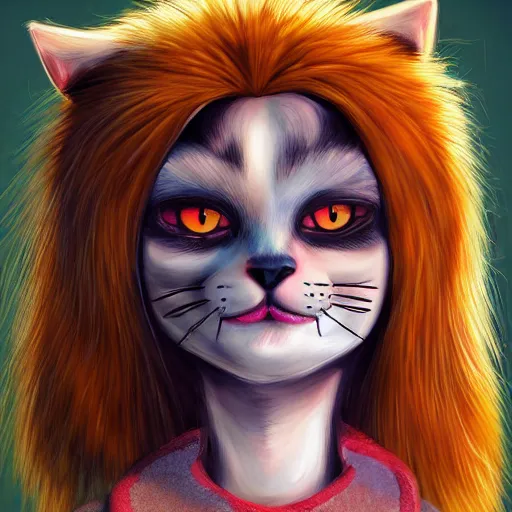 Image similar to graphic, hyperreal, portraiture illustration of a anthropomorphic ragdoll cat in different cool cosplay clothes, smiling, digital painting