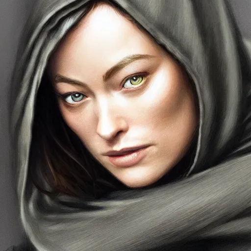 Image similar to full figure ultra realistic illustration, olivia wilde with light brown hair wearing a black hoodie, intricate, elegant, highly detailed, digital painting, artstation, concept art, smooth, sharp focus, illustration, art by artgerm and greg rutkowski and alphonse mucha