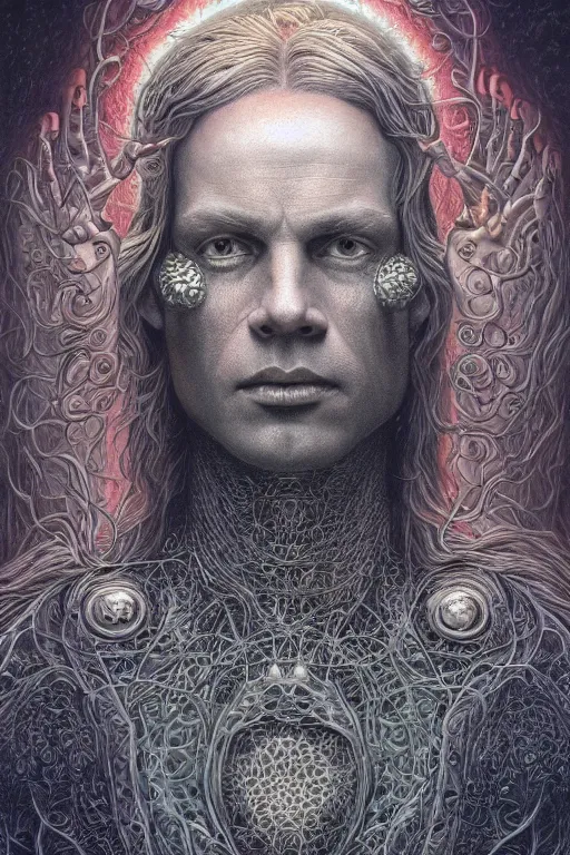 Image similar to highly detailed portrait of snufking by alex grey, patrick woodroffe, mark ryden created by gustave dore and greg rutkowski, high detailed, smooth draw, synthwave neon retro, intricate, realistic proportions, dramatic lighting, trending on artstation