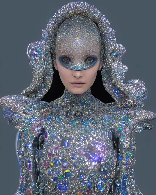 Image similar to a highly detailed metahuman 4 k close up render of a bella hadid as milky way monument renaissance in iris van herpen dress schiaparelli in diamonds crystals swarovski and jewelry iridescent in style of alphonse mucha gustav klimt trending on artstation made in unreal engine 4