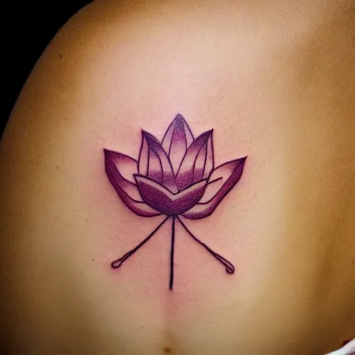 Watercolor style lotus flower tattoo on the lower back.