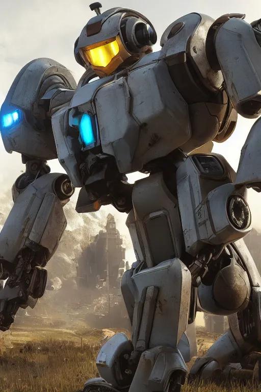 Image similar to mechwarrior 5 : mercenaries mech megaman transformer robot boss tank engine game octane render, 4 k, hd 2 0 2 2 3 d cgi rtx hdr style chrome reflexion glow fanart, global illumination ray tracing hdr fanart arstation by sung choi and eric pfeiffer and gabriel garza and casper konefal pixar and disney unreal zbrush central hardmesh