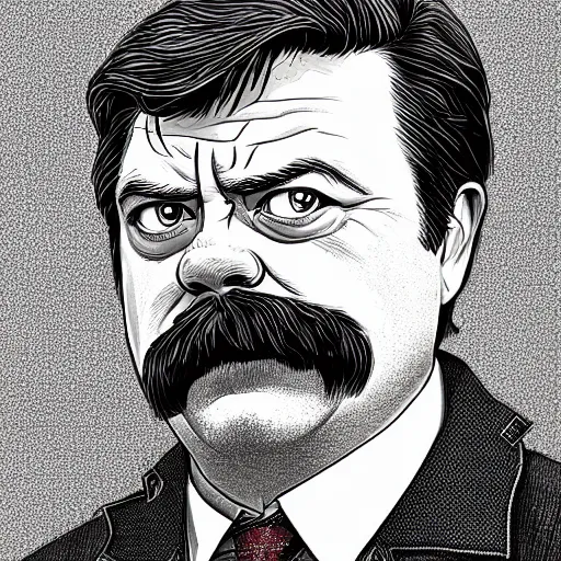 Image similar to a drawing of ron swanson by josan gonzales and Dan Mumford