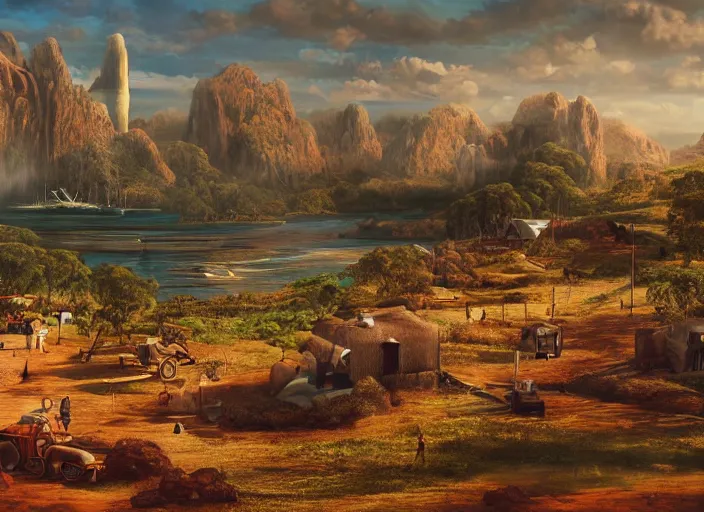 Image similar to utopian australia, cinematic matte painting