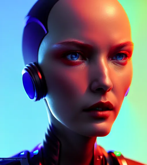 Image similar to complex 3 d render, hyper detailed, ultrasharp, cyberpunk android girl, digital portrait, concept art, character design, illustration, studio lights, hyper realistic, ultra detailed, 0 6 0 8 wear techwear clothing, volumetric lighting, 8 k uhd post - production, artstation hq, unreal engine 5, unity engine, dns drws style, natalia nussbaum style