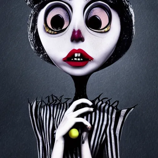 Prompt: lady gaga in the style of Coraline by Tim Burton