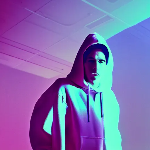 Prompt: rich astley in hoodie, portrait, vaporwave, synthwave, neon, vector graphics, cinematic, volumetric lighting, f 8 aperture, cinematic eastman 5 3 8 4 film