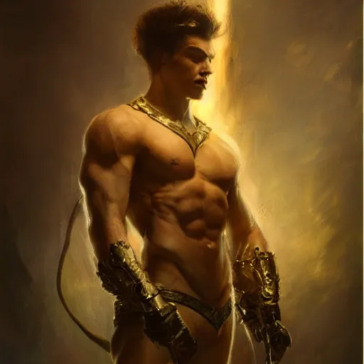 Image similar to handsome portrait of a young guy fitness posing, radiant light, caustics, war hero, hades supergiant, by gaston bussiere, bayard wu, greg rutkowski, giger, maxim verehin