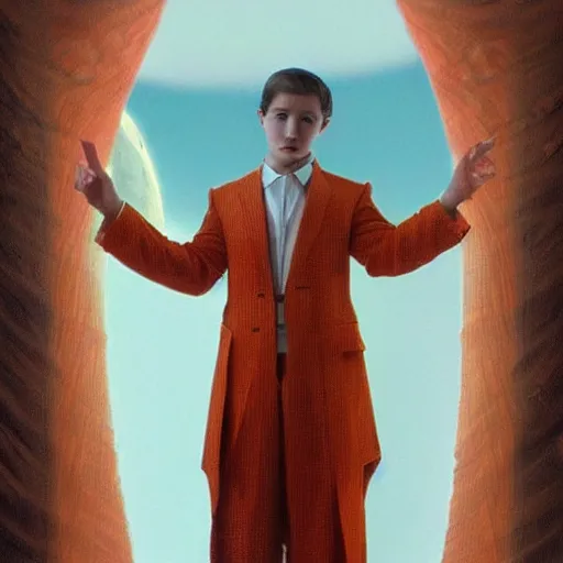 Prompt: young Shia LaBeouf wearing a frosty orange cross-cross weaved bamboo royal tuxedo :: gushing waterfalls in crater on the moon :: ethereal, fantasy, Lawrence Alma-Tadema, James Jean, oozium, peter morbacher, angelarium, alchemy, luxury, heavenly light, Soft illumination, Trending on artstation, Cinematic Lighting, very detailed, 3D, octane render, artgerm