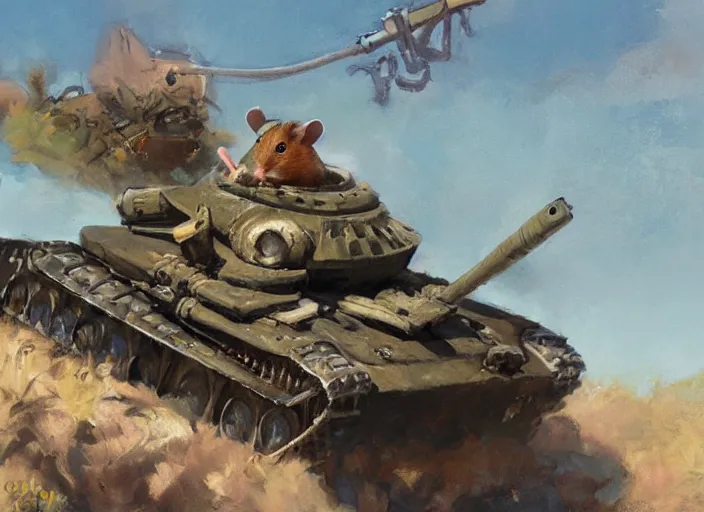 Prompt: a highly detailed beautiful portrait of an evil hamster on a tank, by gregory manchess, james gurney, james jean