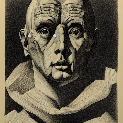 Image similar to lithography on paper conceptual figurative post - morden monumental portrait by goya and escher and hogarth, illusion surreal art, highly conceptual figurative art, intricate detailed illustration, controversial poster art, polish poster art, geometrical drawings, no blur