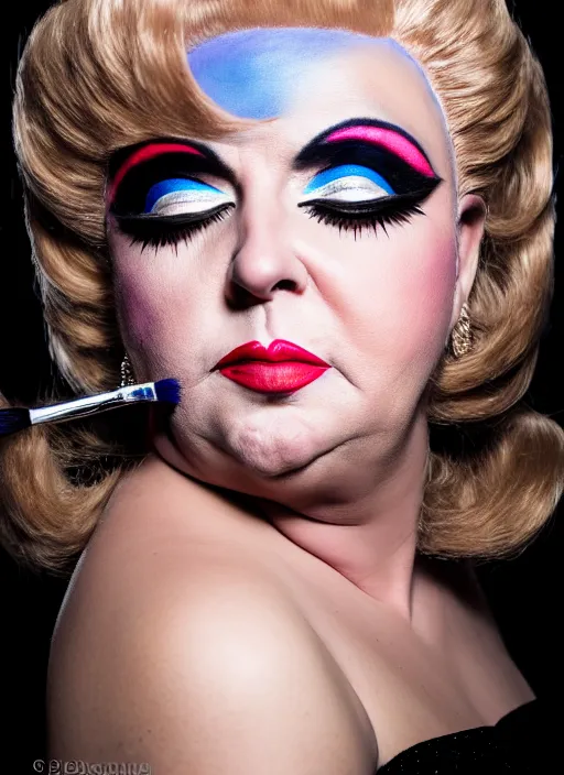 Image similar to studio portrait of lindsey graham in full drag dressed in drag dressed as a woman makeup, 8 k, studio lighting, key light, back light, sequents,