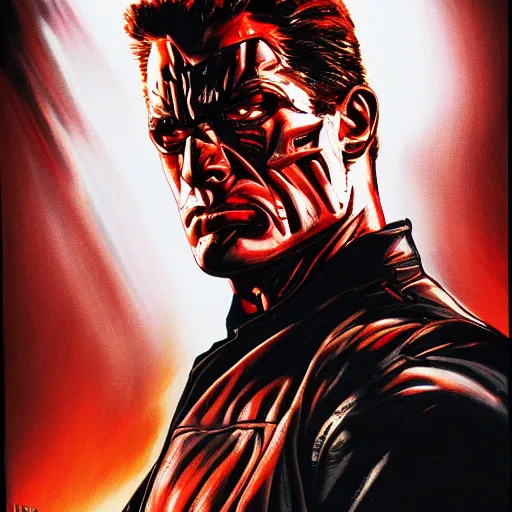 Image similar to Terminator t800 in the style of Alex Ross, 4k