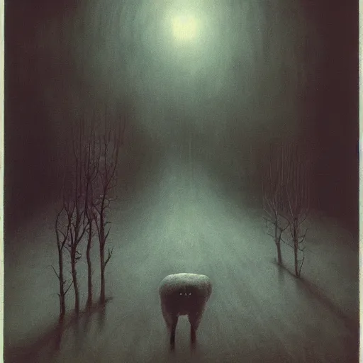 Image similar to ' the long road'beksinski, eldritch, apocalypse, creepy creature, horror spooky