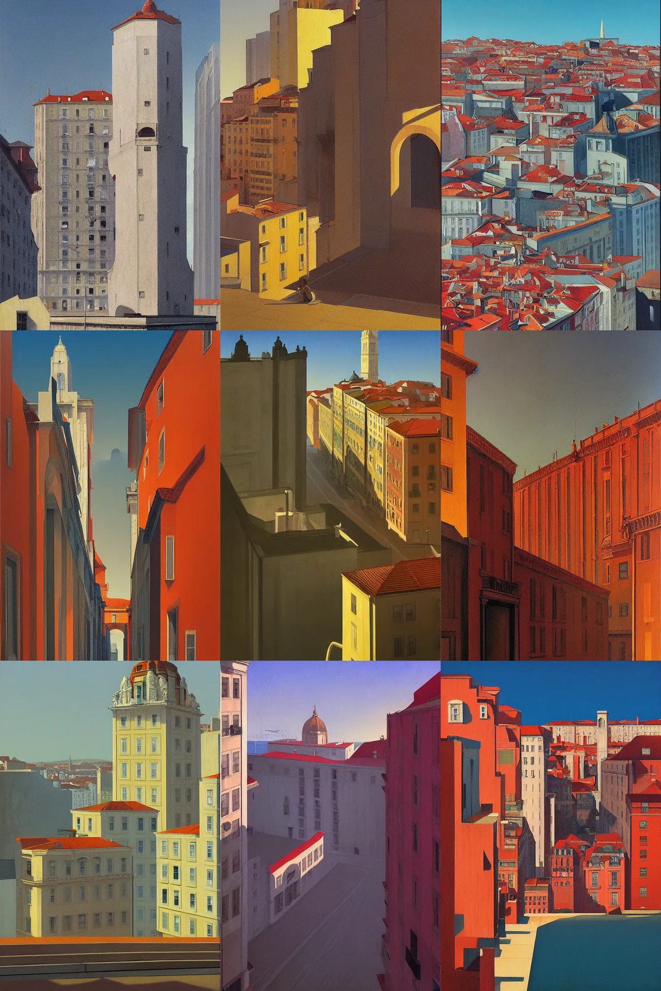 Prompt: The City of Lisbon, Edward Hopper and James Gilleard, Zdzislaw Beksisnski, highly detailed