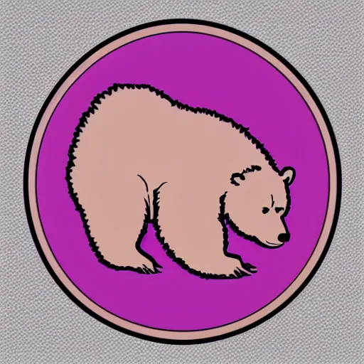 Image similar to a cute pink fluffy vector podcast logo of a streaming bear, golden ratio, iconic, award winning, line art, bold, playful