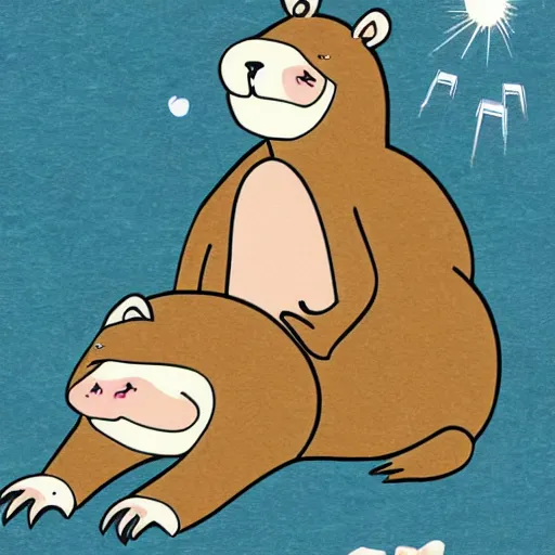 Image similar to beaver at a party. anime style