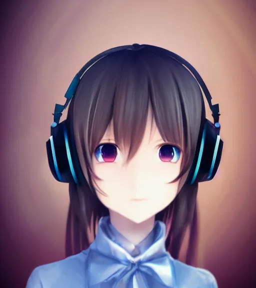 Image similar to squareenix style 3d anime girl wearing headphone listening to amplifier trending on pixiv skeb artstation photo portrait Miyazaki style