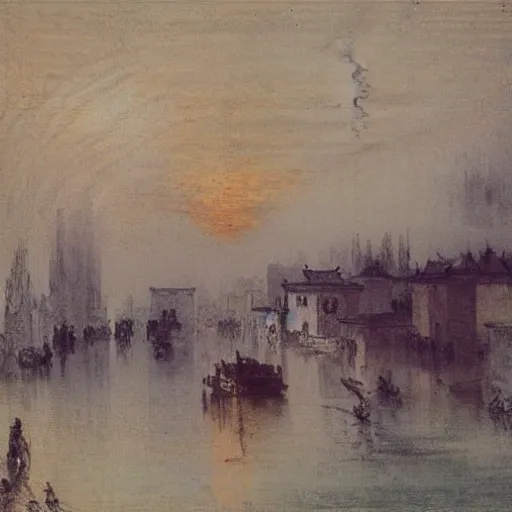 Image similar to wuzhen of china impressionism style by j. m. w. turner, c. 1 8 2 7