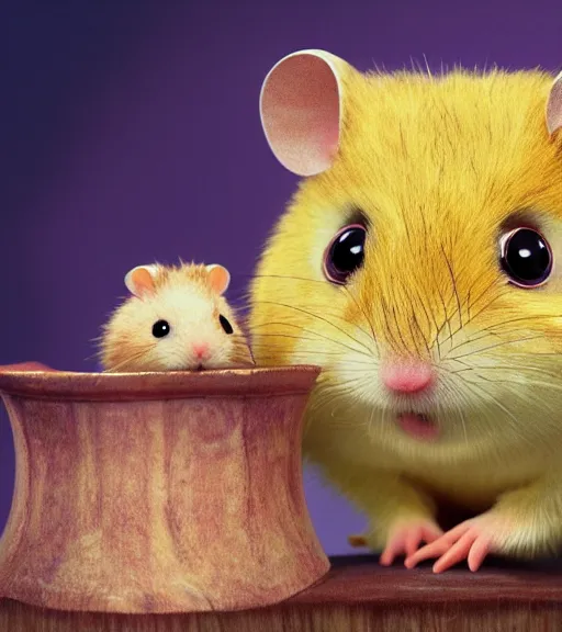 Prompt: very beautiful portrait of an extremely cute and adorable golden hamster, smooth, perfect face, fantasy, character design by mark ryden and pixar and hayao miyazaki, sharp focus, concept art, harvest fall vibrancy, intricate detail, cinematic lighting, hyperrealistic, 3 5 mm, diorama macro photography, 8 k, 4 k