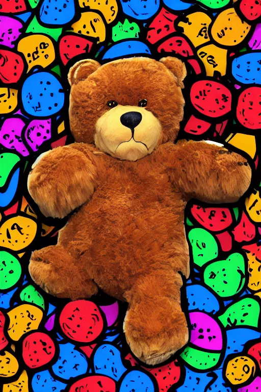 Image similar to in the style of a vector e-sports sticker portrait of an evil teddy bear, highly detailed, colourful, 8k wallpaper