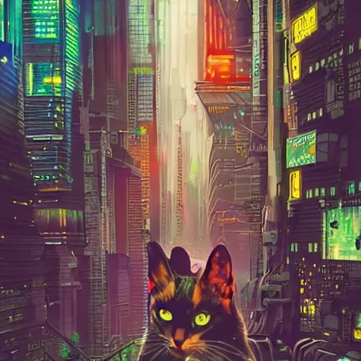 Image similar to cyberpunk cat in the city