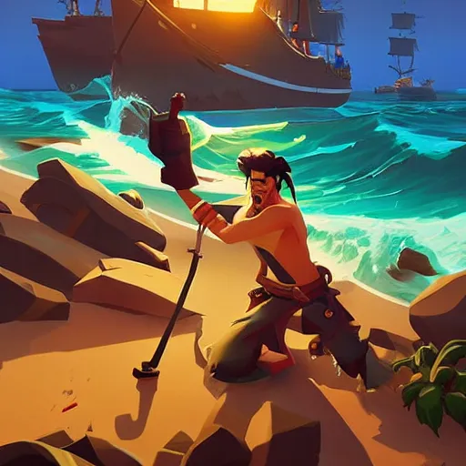 Image similar to painting treasure on sea of thieves game smooth median photoshop filter cutout vector, behance hd by jesper ejsing, by rhads, makoto shinkai and lois van baarle, ilya kuvshinov, rossdraws global illumination