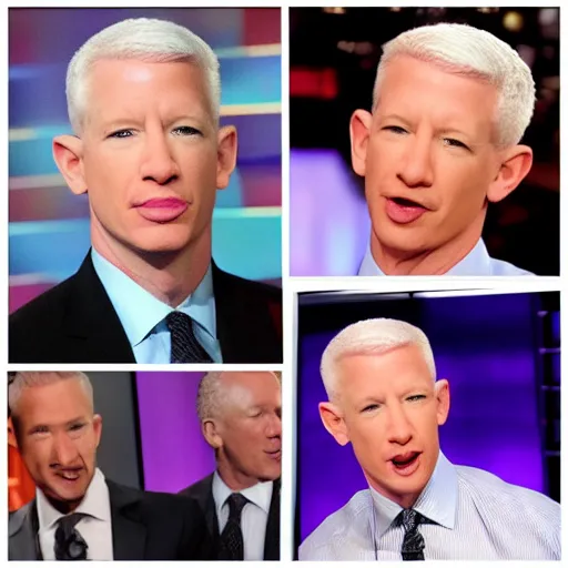 Prompt: anderson cooper with bull - like facial features
