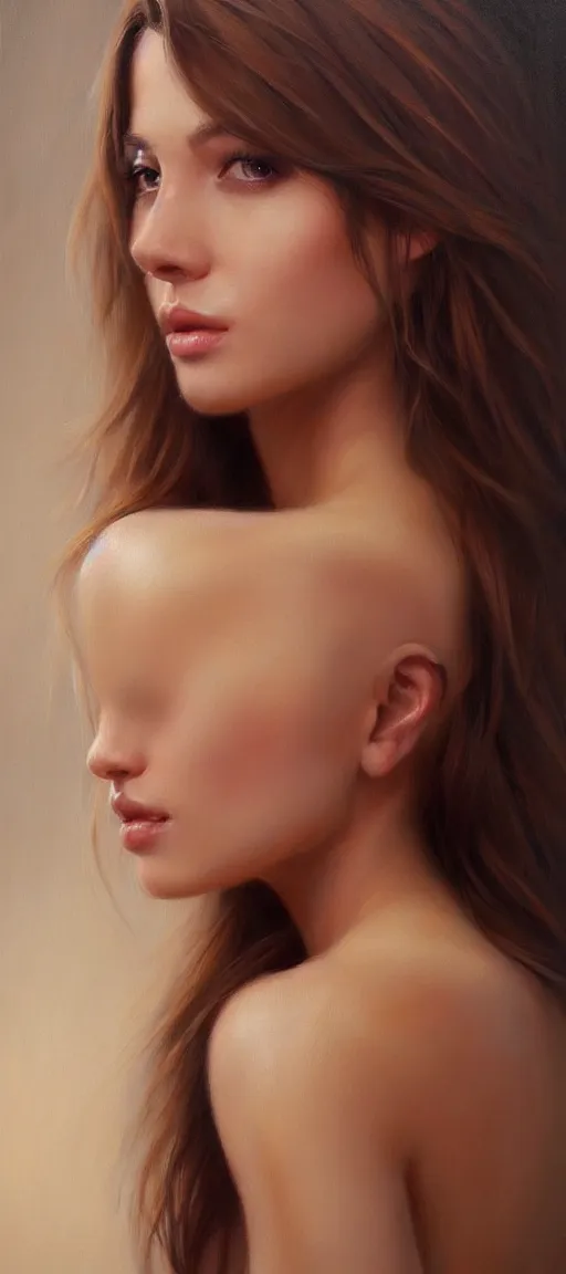 Image similar to a portrait of a very beautiful woman with a thin scar across her left cheek, brown eyes, shoulder-length brown hair, illustration, soft lighting, soft details, painting oil on canvas by mark arian by artgerm, trending on artstation, 4k, 8k, HD