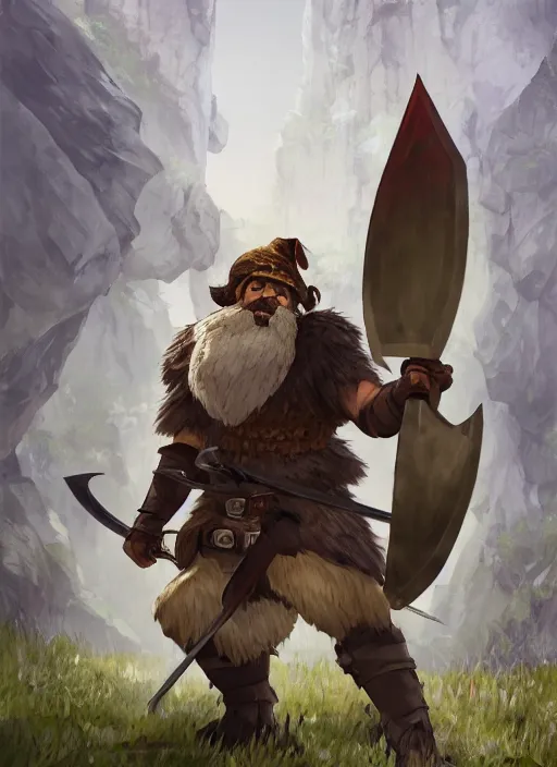 Image similar to strong young man, photorealistic bugbear ranger holding aflaming sword, black beard, dungeons and dragons, pathfinder, roleplaying game art, hunters gear, jeweled ornate leather and steel armour, concept art, character design on white background, by studio ghibli, makoto shinkai, kim jung giu, poster art, game art