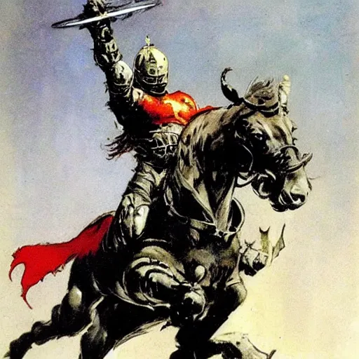 Image similar to knight by frank frazetta, cool