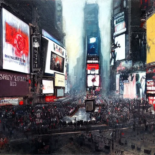 Prompt: the assassination of julius caesar in times square, highly detailed painting by jeremy mann